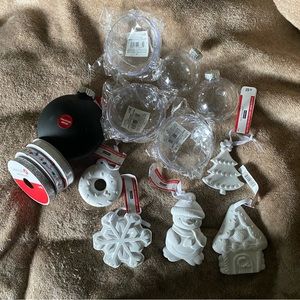 Christmas ornaments and ribbon